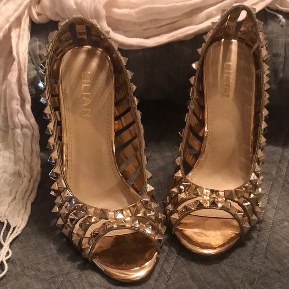 Gold Liliana high-heeled pumps - Picture 3 of 4